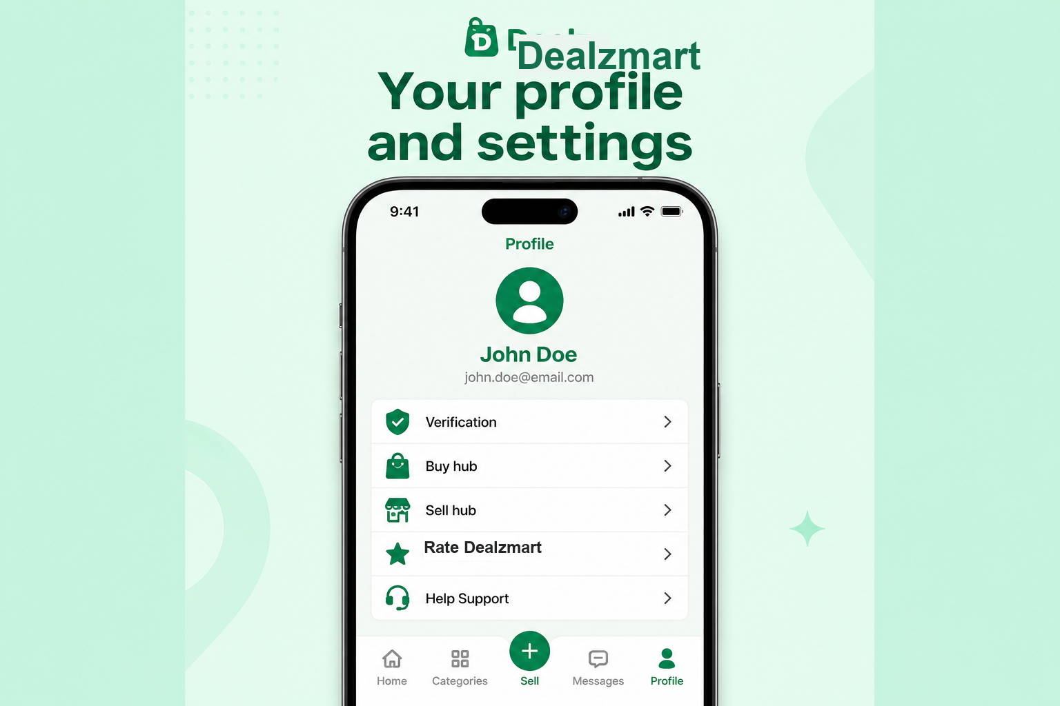Dealzmart profile and seller hub screen