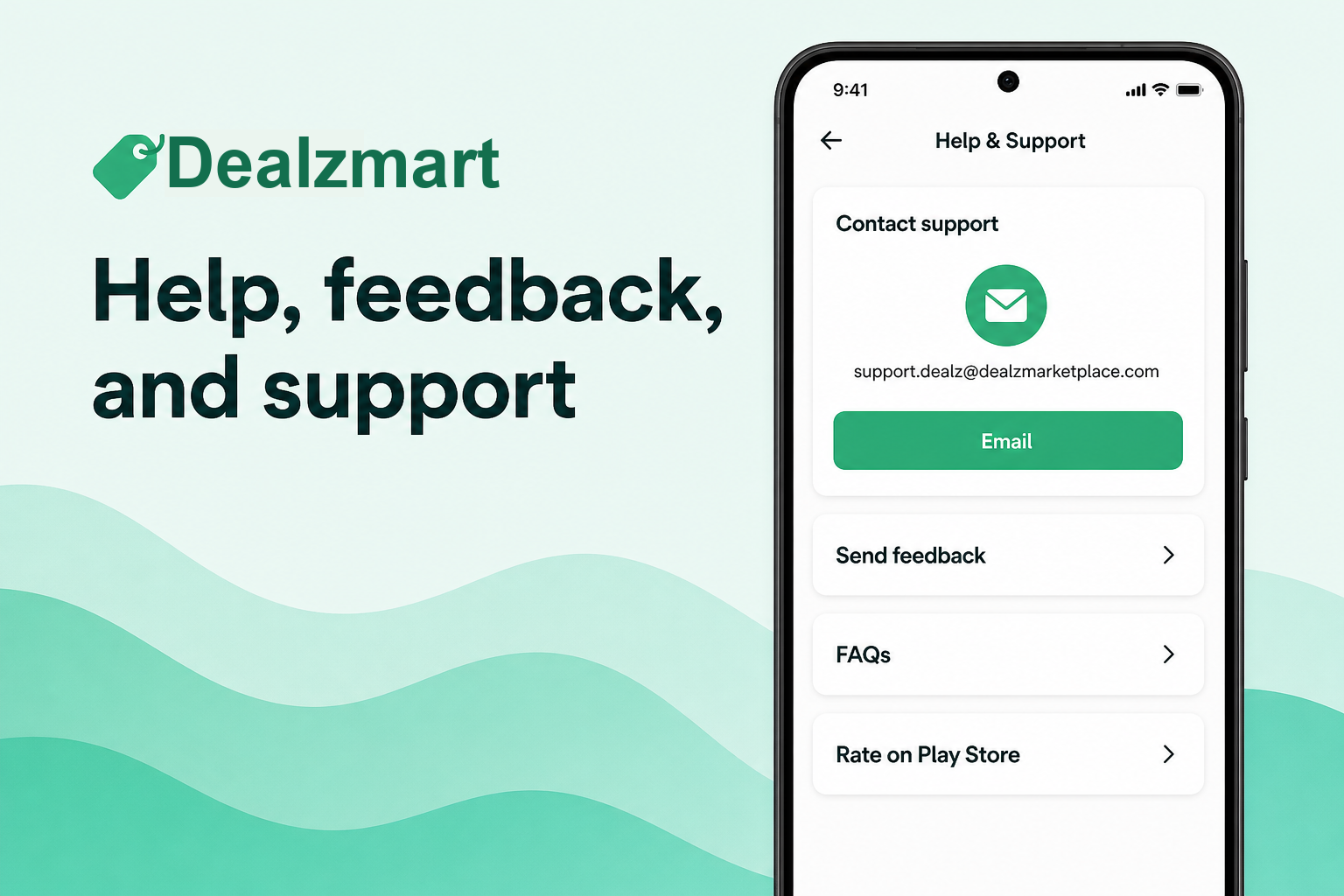 Dealzmart help and support screen